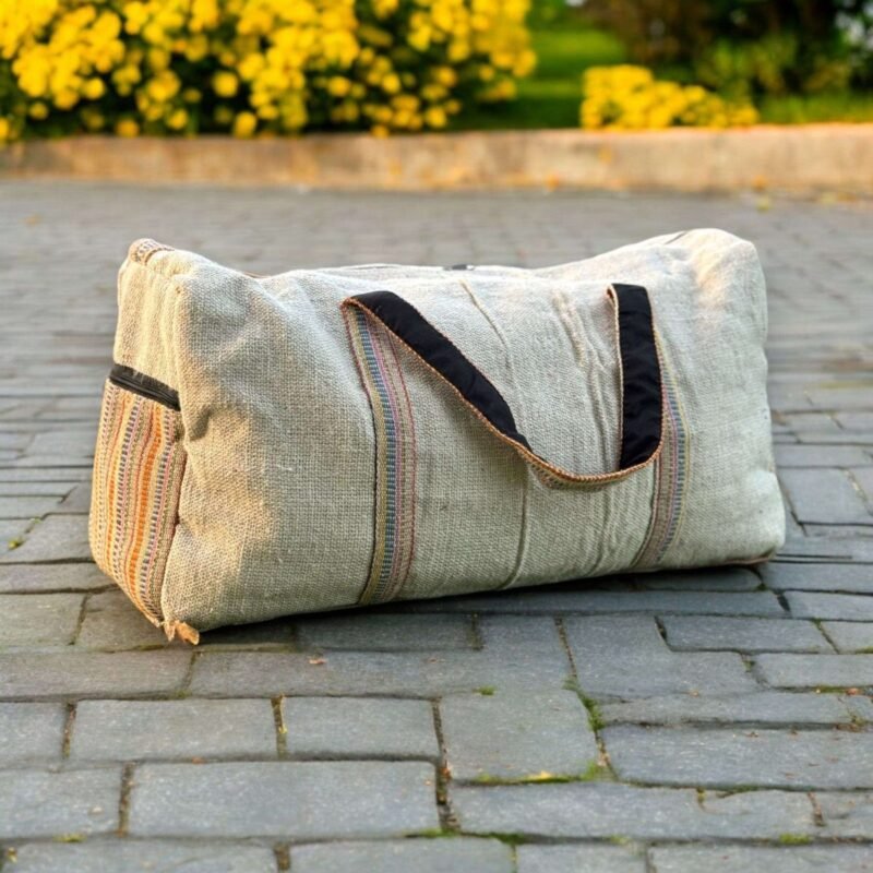 beige duffle bag