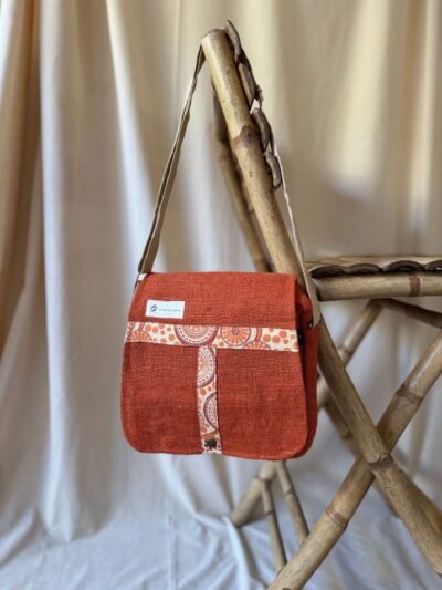Tribal-Harmony-Hemp side bag orange color-strap