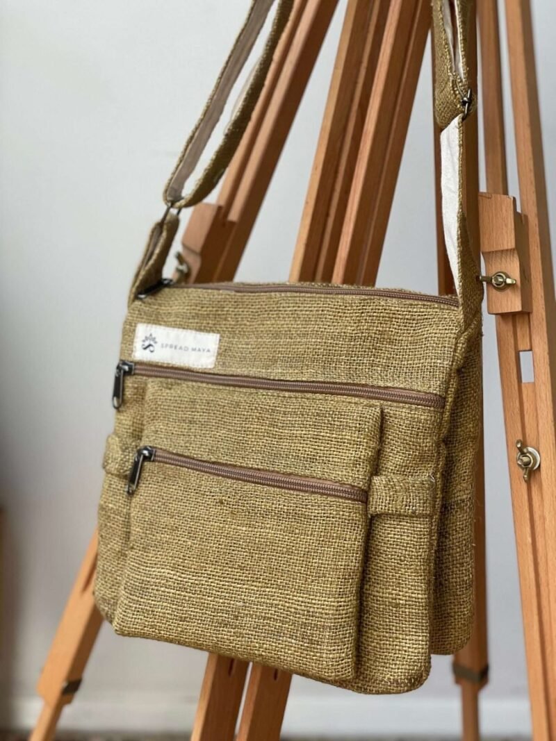 Hemp cross body bag front lime green