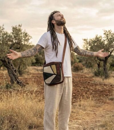 Brown Vibrant Hemp Side Bag | Eco Everyday Shoulder Bag