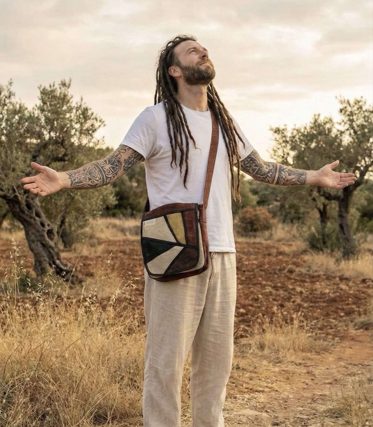 Brown Vibrant Hemp Side Bag | Eco Everyday Shoulder Bag
