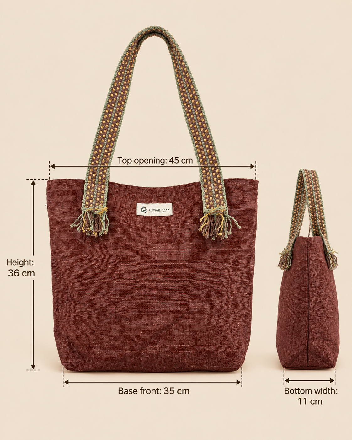measurement joyful earth.hemp tote bag