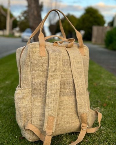 back of beige premium hemp backpack