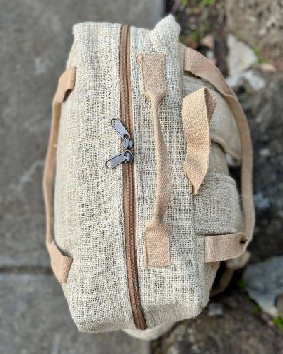 top view of beige premium hemp backpack