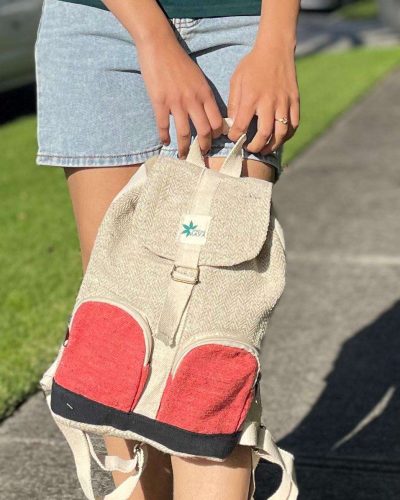 coral breeze beige mini hemp backpack with red pocket