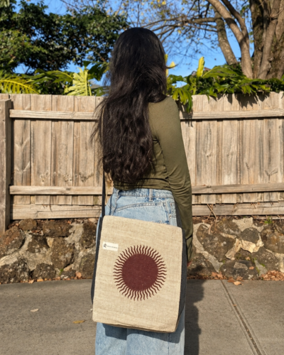 sun print hemp side bag beige