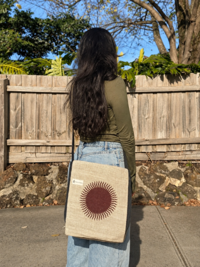 sun print hemp side bag beige