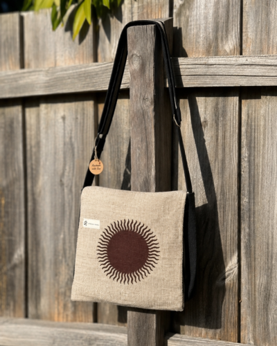 Green Hemp Side bag with Sun Print: Large - Image 6