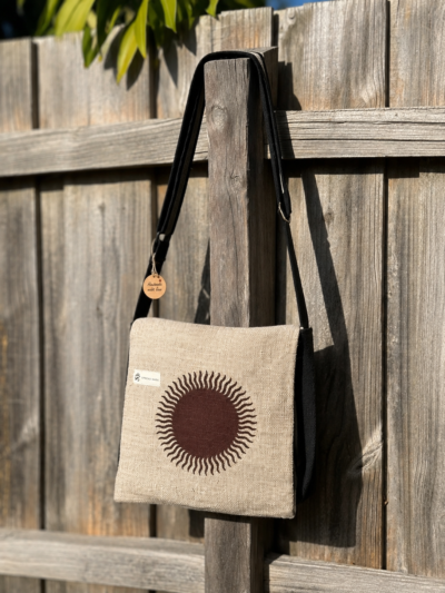 Green Hemp Side bag with Sun Print: Large - Image 6