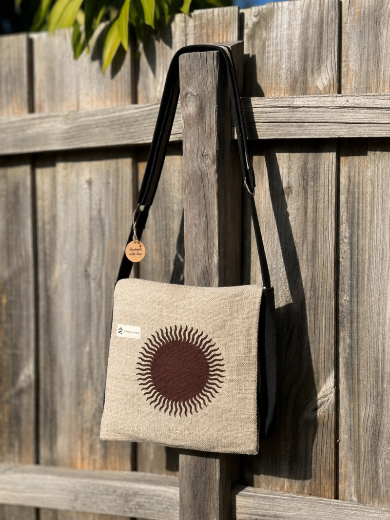 Green Hemp Side bag with Sun Print: Large - Image 6