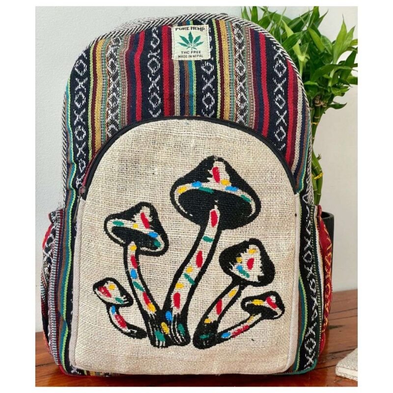 Mushroom printed hemp backpack