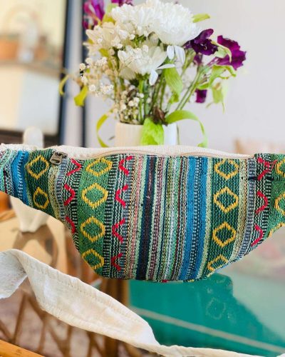 back view of printed hemp bum bag