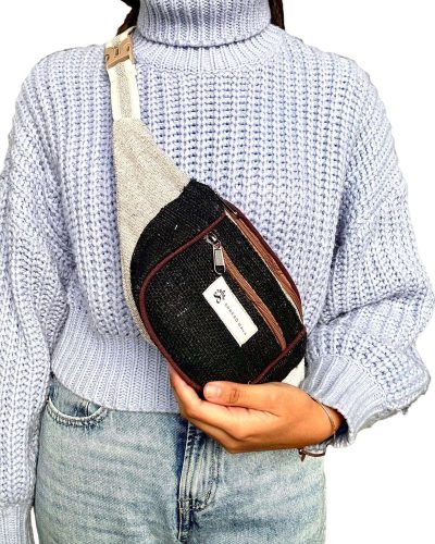 women carrying black hemp bum bag as a crossbody