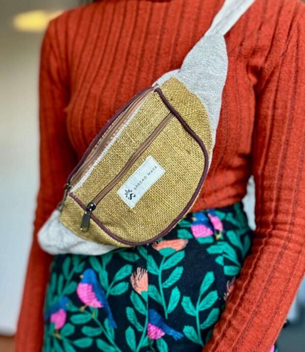 women carrying lime green hemp fanny pack