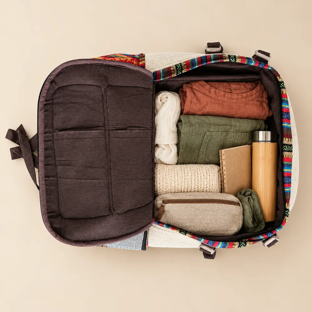 hemp-inner-travel-backpack packed