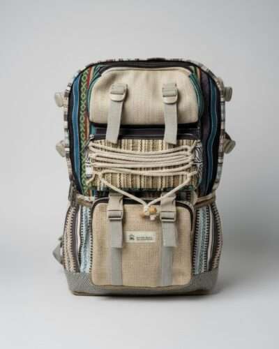Large Hemp Travel Bag with Raincover - Spacious, Multi-Pockets & Adjustable Strap