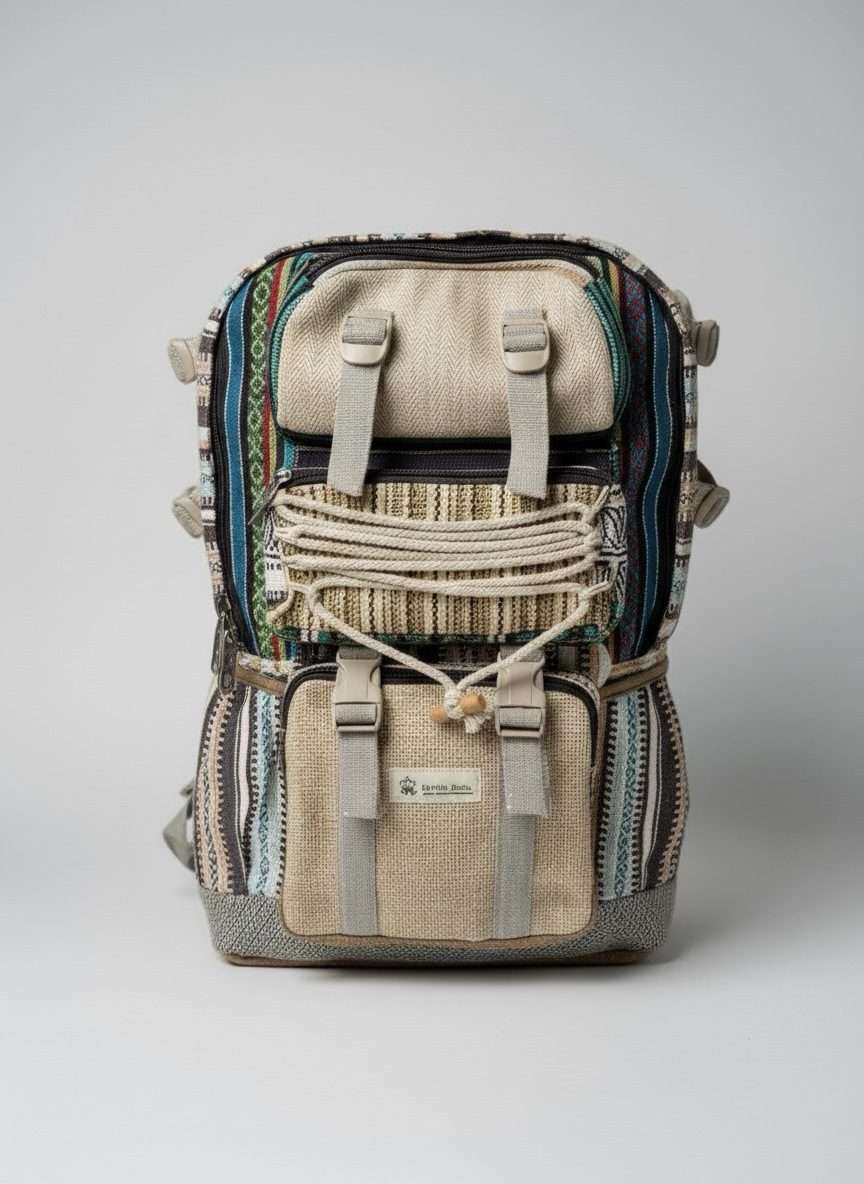 Large Hemp Travel Bag with Raincover - Spacious, Multi-Pockets & Adjustable Strap