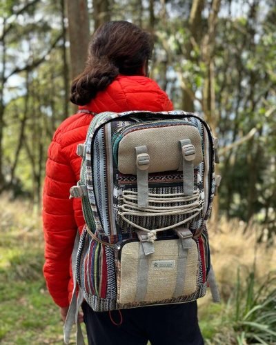 model styling large hemp travel backpack