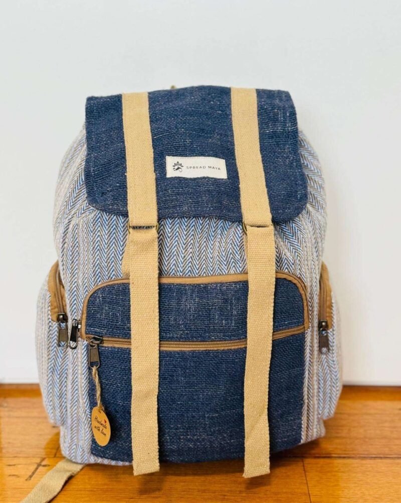 front of dark blue hemp urban backpack