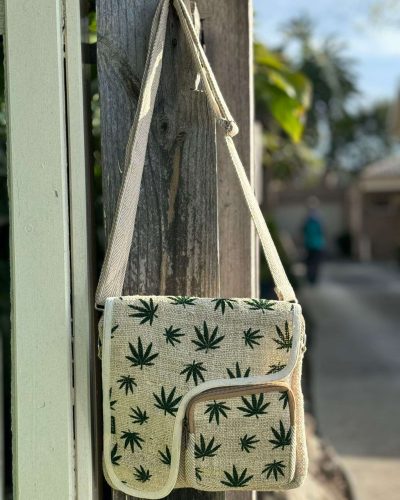 hemp leaf printed side bag hanging