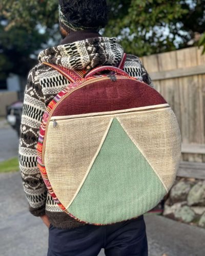 man carry hemp shamanic drum bag
