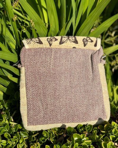 back view of butterfly printed hemp crossbody bag