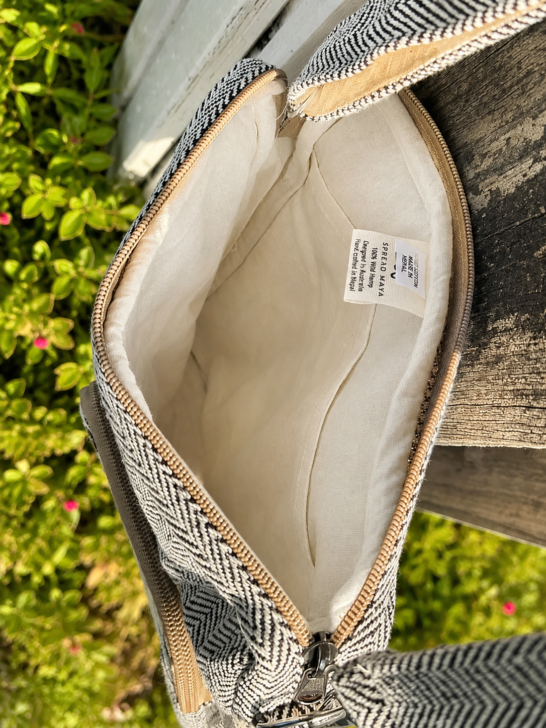butterfly hemp side bag inside