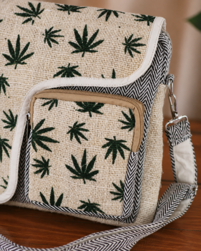 hemp leaf print side bag