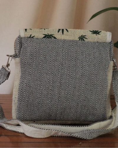 hemp leaf printed hemp side bag back view