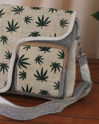 Hemp leaf printed side bag