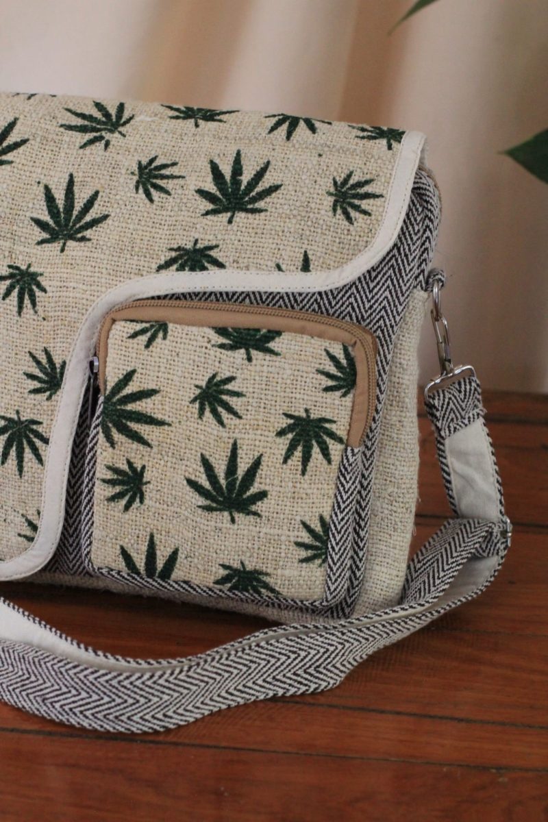 Hemp leaf printed side bag