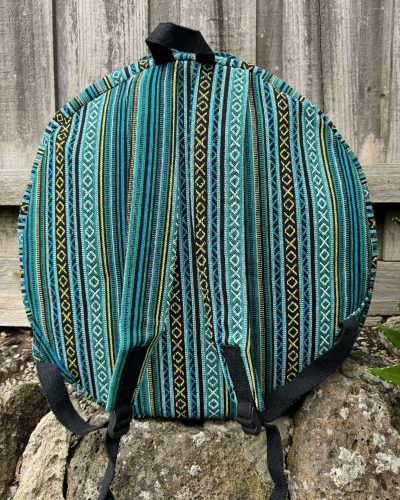 back view of cyan sunrays shamanic drum case