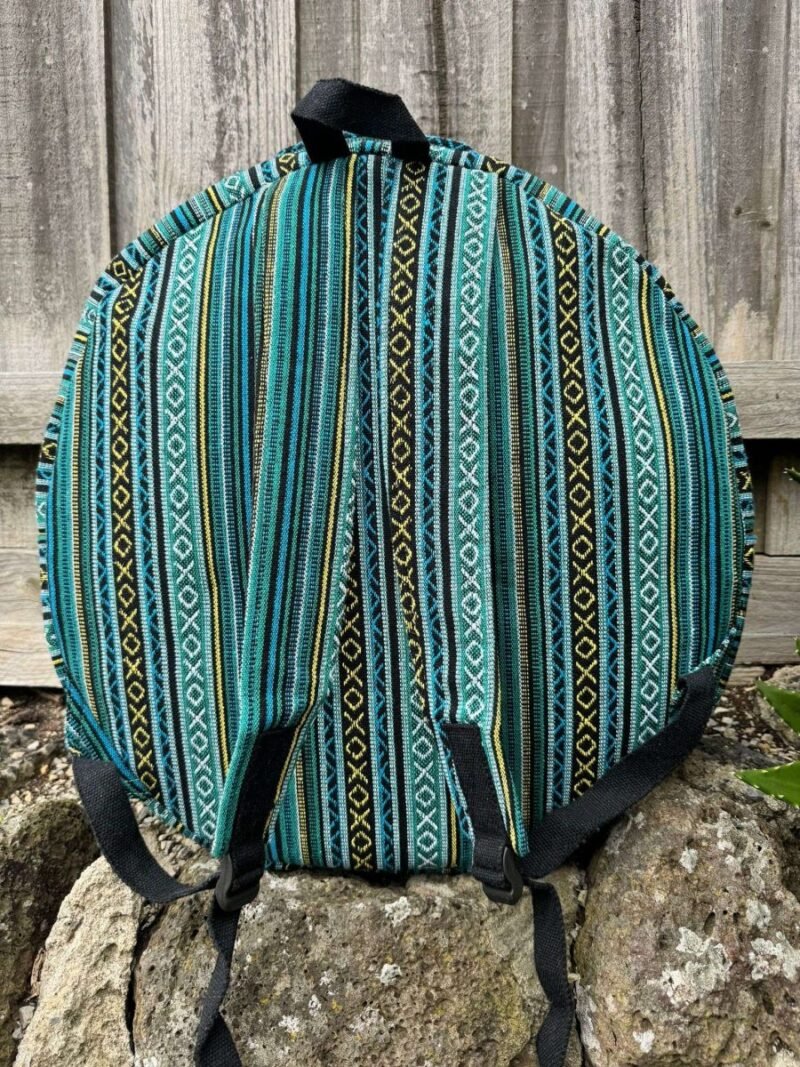 back view of cyan sunrays shamanic drum case