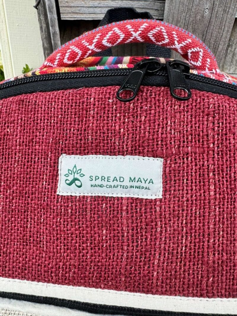red eco dyed shamanic drum bag with spread maya tag