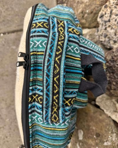 top view of blue mix shamanic drum bag
