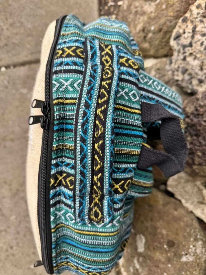 top view of blue mix shamanic drum bag