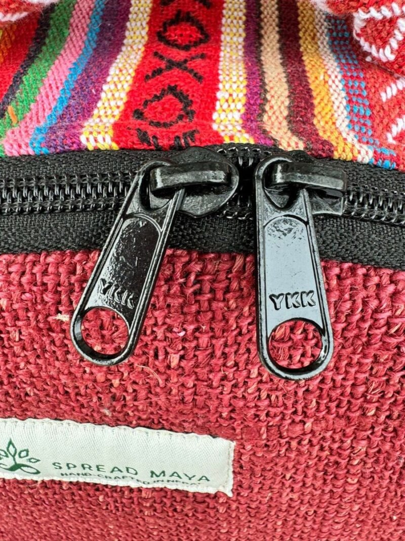 zipper of red hemp shamanic drum bag
