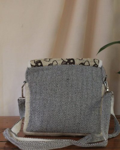 mushroom print hemp side bag back