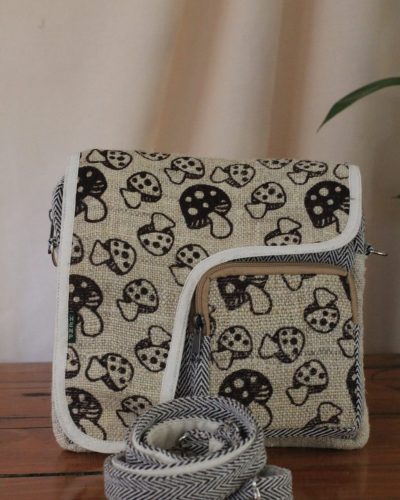 mushroom print hemp side bag removable strap