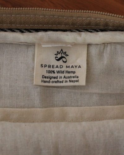 mushroom print hemp side bag tag
