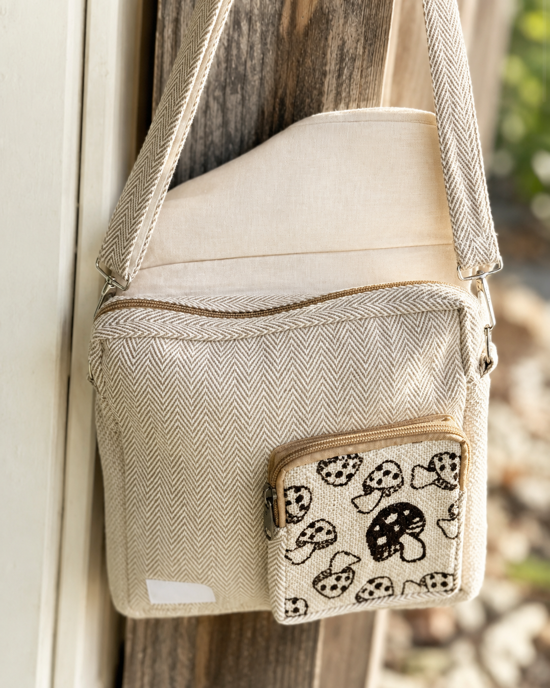 Shroom Hemp Side Bag - Handmade Eco Festival Purse - Designed in Australia - Image 2