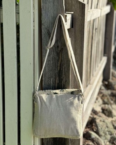 back view of hemp leaf printed side bag
