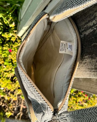 inner view of printed hemp side bag