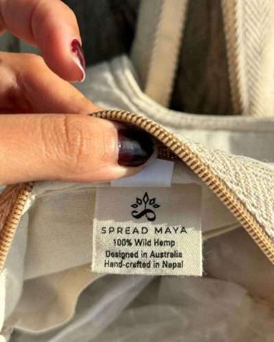 spread maya tag on hemp side bag