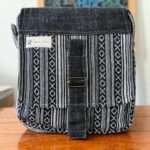 Colorful Hemp Side Bag with Flap: Black & White