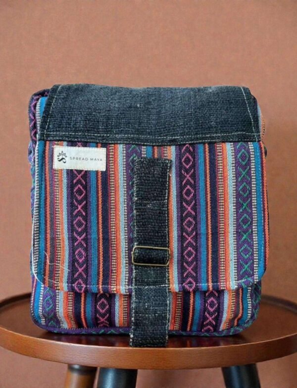 Colorful Hemp Side Bag with Flap: Bright - Image 4