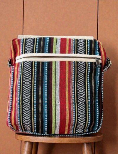 Colorful Hemp Side Bag with Flap: Bright - Image 9