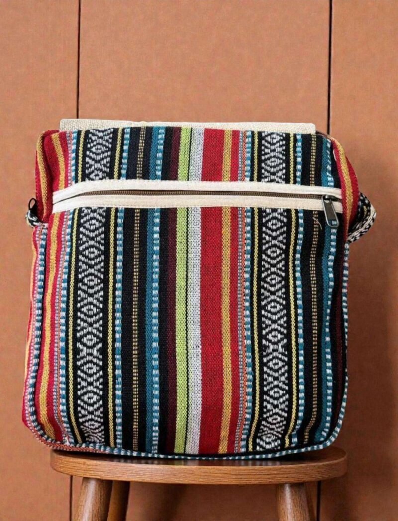 Colorful Hemp Side Bag with Flap: Bright - Image 9