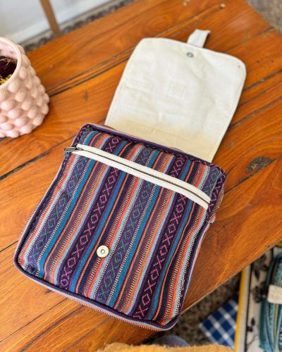 opened flap view of hemp side bag