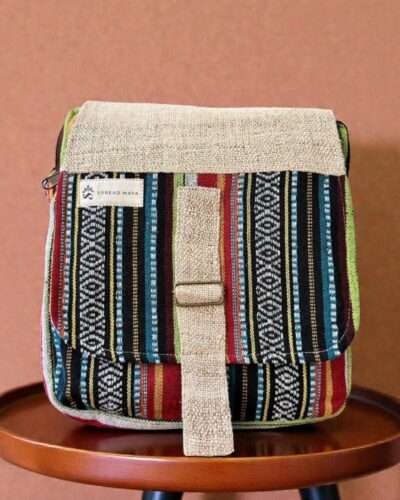 Colorful Hemp Side Bag with Flap: Bright